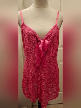 Lane Bryant Intimates Plus Size Pink Open Front Lingerie Slip Dress w Satin Bow.
